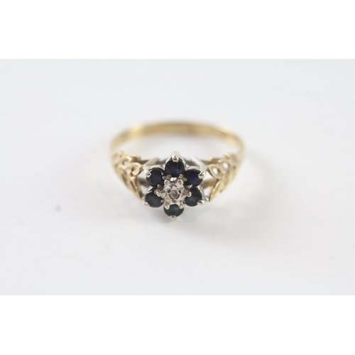 227 - 9ct gold vintage sapphire & diamond cluster ring (1.8g) Size N