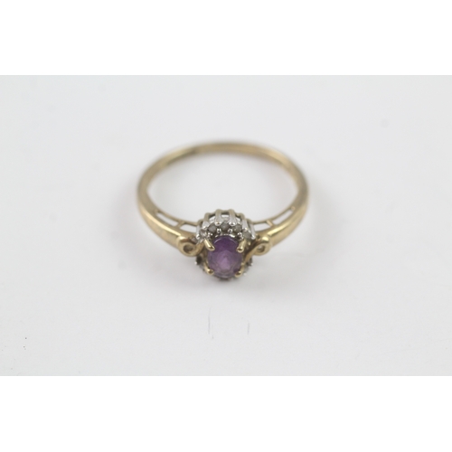 232 - 2x 9ct gold amethyst & diamond wedding set ring (3.5g) Size Q