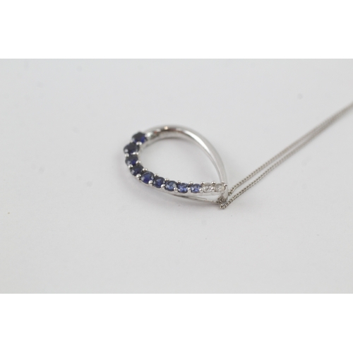 237 - 9ct white gold vari-hue sapphire pendant necklace (1.3g)