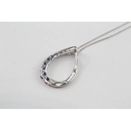 237 - 9ct white gold vari-hue sapphire pendant necklace (1.3g)