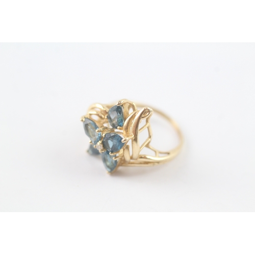 248 - 10ct gold blue gemstone and diamond floral ring (3.5g) Size I