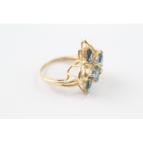 248 - 10ct gold blue gemstone and diamond floral ring (3.5g) Size I