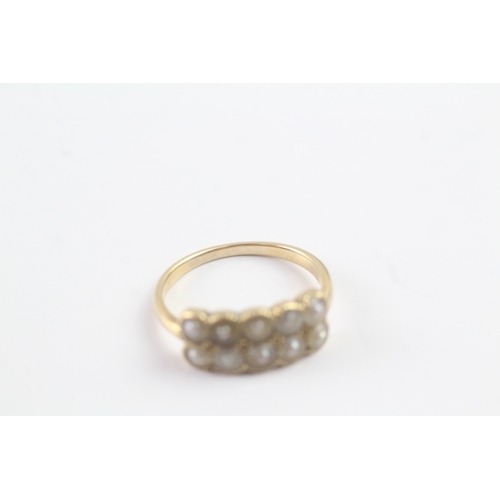 250 - 15ct gold seed pearl double row ring (3.8g) Size O 1/2