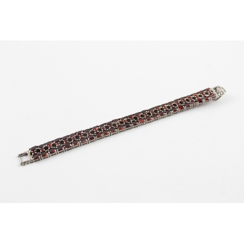 255 - Sterling Silver Multi Row Garnet Tennis Bracelet 40g