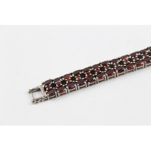 255 - Sterling Silver Multi Row Garnet Tennis Bracelet 40g