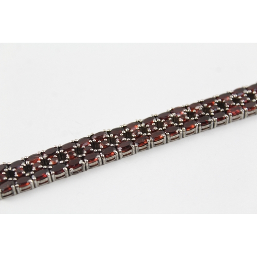 255 - Sterling Silver Multi Row Garnet Tennis Bracelet 40g