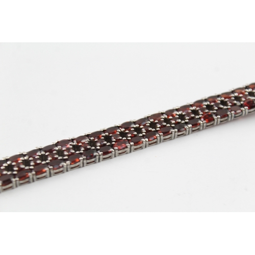 255 - Sterling Silver Multi Row Garnet Tennis Bracelet 40g