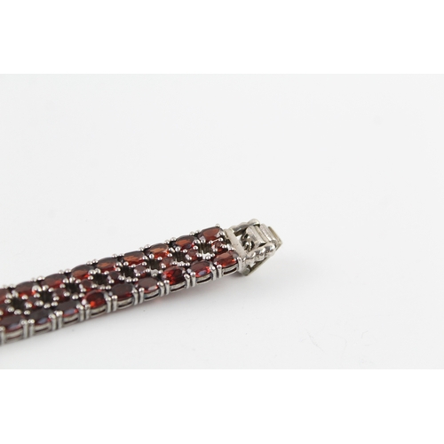 255 - Sterling Silver Multi Row Garnet Tennis Bracelet 40g