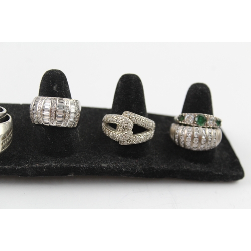 260 - Collection of Sterling Silver CZ Rings inc. Cocktail, Trilogy, Signet x 10 64g