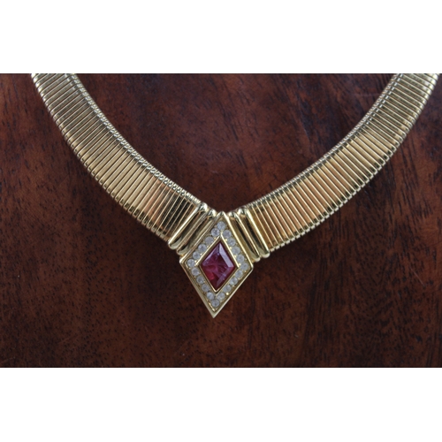 263 - Christian Dior Gold Tone Collar Necklace w/ Ruby 32g