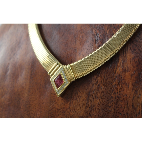 263 - Christian Dior Gold Tone Collar Necklace w/ Ruby 32g