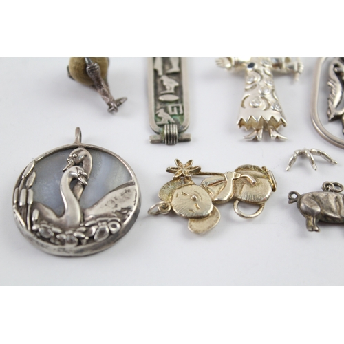 269 - Collection of Silver Pendants inc. Egyptian, Gemstone, Animal x 10 54g