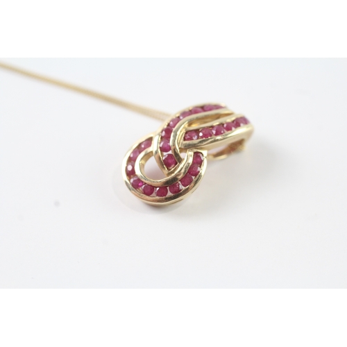 28 - 9ct gold ruby infinity knot pendant necklace (3.1g)