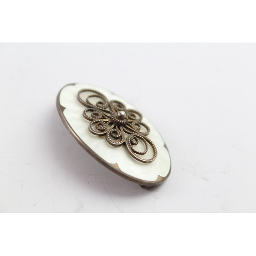 283 - Ivar T Holth Norway Sterling Silver White Enamel Brooch 9g