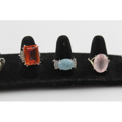 292 - Collection of Sterling Silver Gemstone Rings inc. Mystic Topaz, Larimar x 6 30g