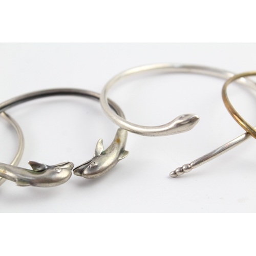 293 - Collection of Sterling Silver Bangles inc. Snake, Dolphin, Bypass x 4 47g