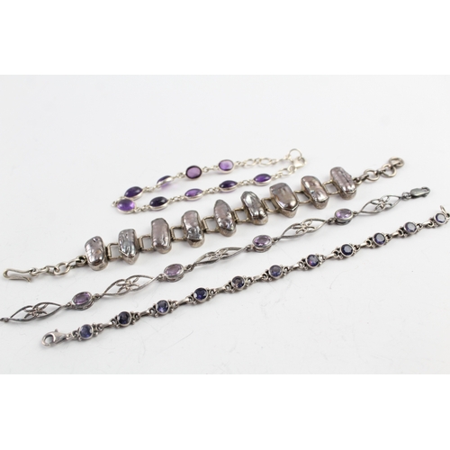 297 - Collection of Sterling Silver Gemstone Bracelets inc. Iolite, Amethyst x 4 52g