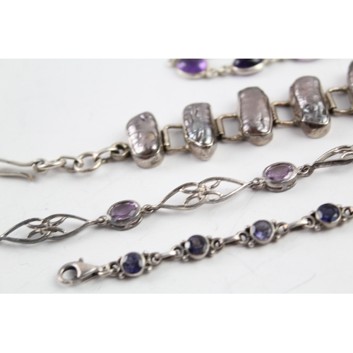 297 - Collection of Sterling Silver Gemstone Bracelets inc. Iolite, Amethyst x 4 52g