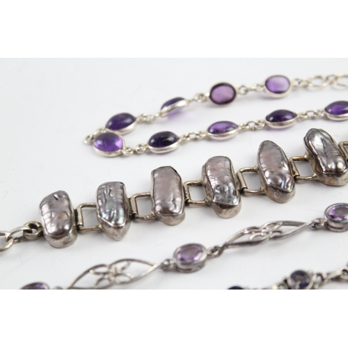 297 - Collection of Sterling Silver Gemstone Bracelets inc. Iolite, Amethyst x 4 52g