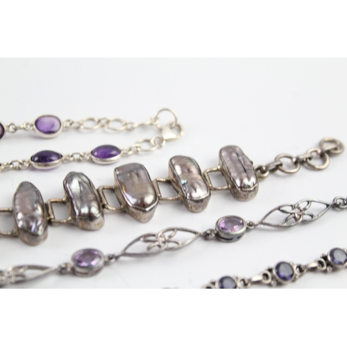 297 - Collection of Sterling Silver Gemstone Bracelets inc. Iolite, Amethyst x 4 52g