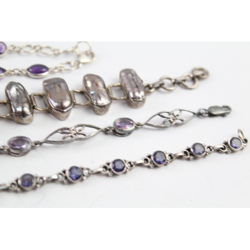 297 - Collection of Sterling Silver Gemstone Bracelets inc. Iolite, Amethyst x 4 52g