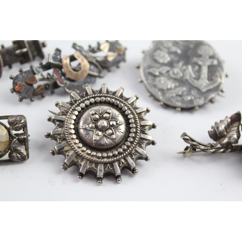 298 - Collection of Silver Antique Brooches inc. Paste, Aesthetic, Horseshoe x 6 28g