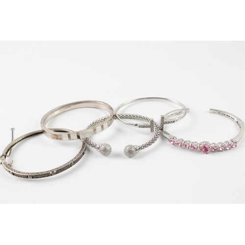 305 - Collection of Sterling Silver Bangles inc. CZ, Marcasite, MOP x 5 63g