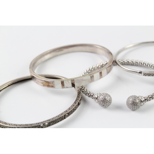 305 - Collection of Sterling Silver Bangles inc. CZ, Marcasite, MOP x 5 63g