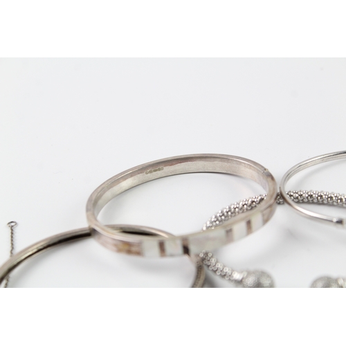 305 - Collection of Sterling Silver Bangles inc. CZ, Marcasite, MOP x 5 63g