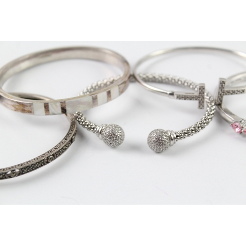 305 - Collection of Sterling Silver Bangles inc. CZ, Marcasite, MOP x 5 63g