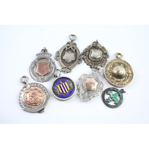 311 - 8 x Antique / Vintage Hallmarked .925 Sterling Silver Fobs / Medallions (73g)