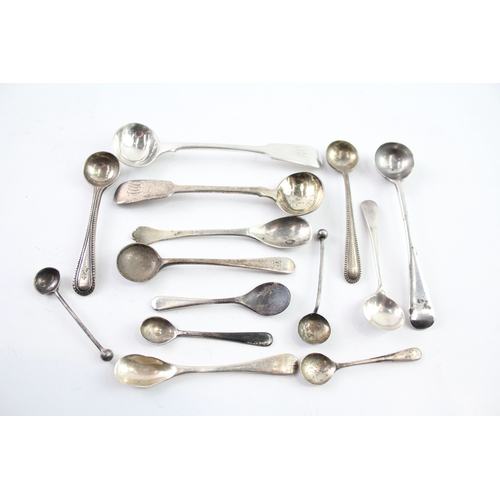 316 - 14 x Antique / Vintage .925 Sterling Silver Condiment Spoons Inc Georgian (87g)