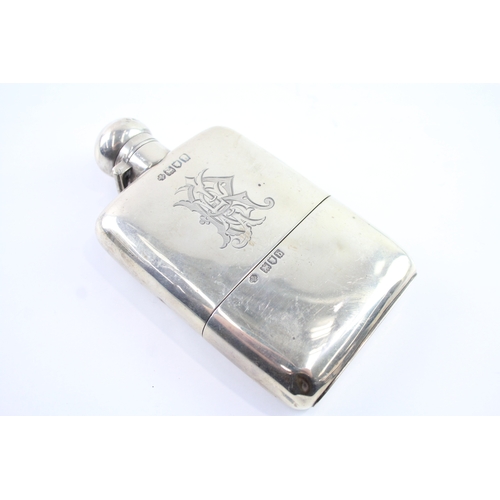 321 - Antique Victorian 1897 London Sterling Silver Gents Hip Flask w/ Engraving 176g