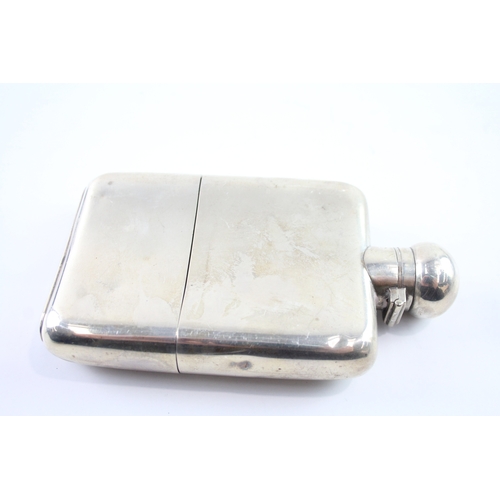 321 - Antique Victorian 1897 London Sterling Silver Gents Hip Flask w/ Engraving 176g