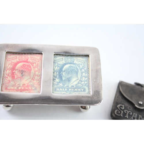 339 - 2 x Antique / Vintage .925 Sterling Silver Stamp Box / Case Inc Edwardian (34g)