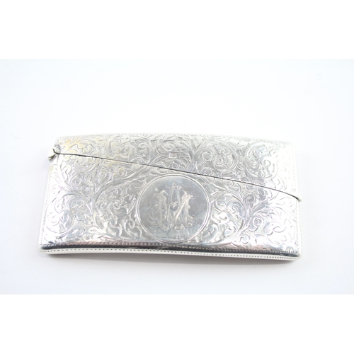 349 - Antique Edwardian 1907 Birmingham Sterling Silver Curved Calling Card Case (39g)