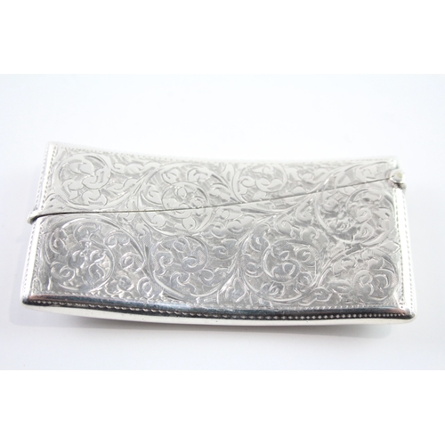 349 - Antique Edwardian 1907 Birmingham Sterling Silver Curved Calling Card Case (39g)