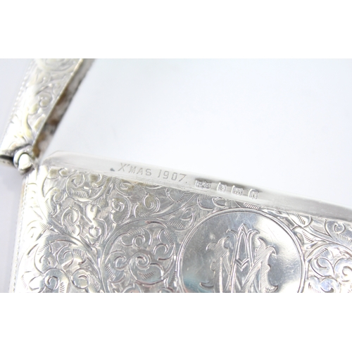 349 - Antique Edwardian 1907 Birmingham Sterling Silver Curved Calling Card Case (39g)