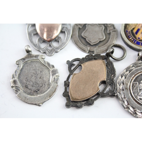 350 - 8 x Antique / Vintage Hallmarked .925 Sterling Silver Fobs / Medallions (58g)