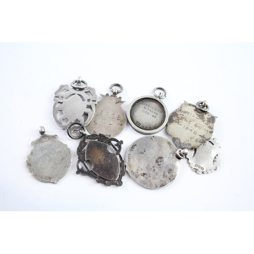 350 - 8 x Antique / Vintage Hallmarked .925 Sterling Silver Fobs / Medallions (58g)