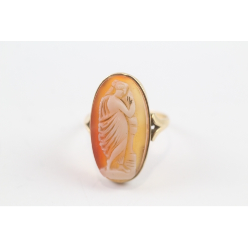 36 - 14 ct gold agate cameo cocktail ring (4.1g) Size O