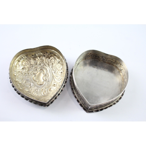 371 - Antique Victorian 1896 Birmingham Sterling Silver Heart Shaped Trinket Box 141g