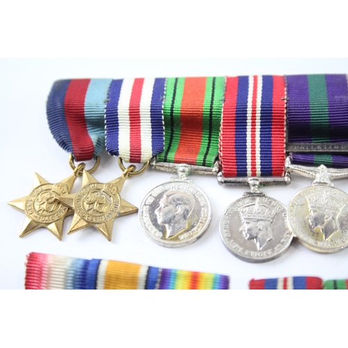 384 - Mounted Miniature Medal Groups Inc WW1, WW2 RAF, Palestine, Etc x 5