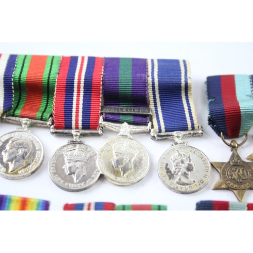 384 - Mounted Miniature Medal Groups Inc WW1, WW2 RAF, Palestine, Etc x 5