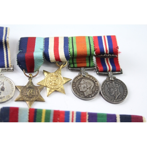 384 - Mounted Miniature Medal Groups Inc WW1, WW2 RAF, Palestine, Etc x 5