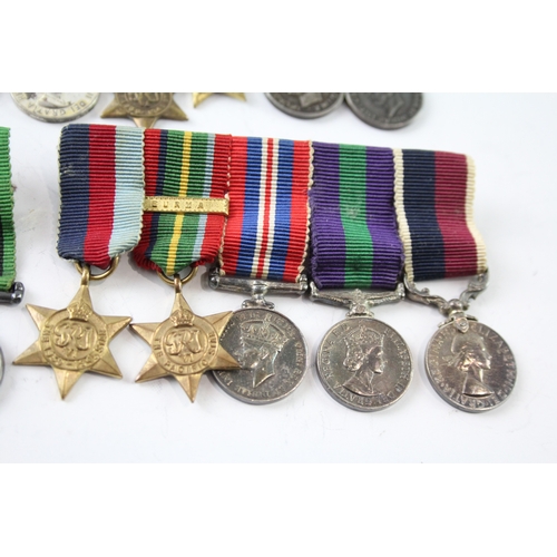 384 - Mounted Miniature Medal Groups Inc WW1, WW2 RAF, Palestine, Etc x 5