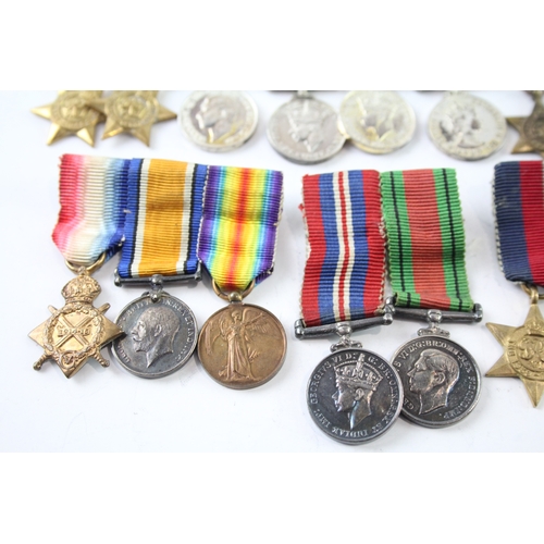 384 - Mounted Miniature Medal Groups Inc WW1, WW2 RAF, Palestine, Etc x 5