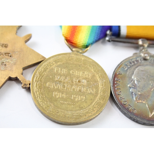 387 - WW1 1914-15 Star Medal Trio 14852 Pte P. Hart Suffolk Regt x 3