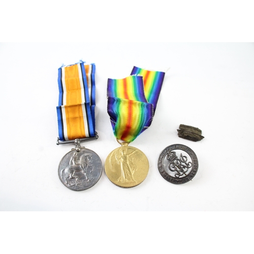 393 - WW1 Medal Pair, SWB & Shrapnel 87665 Pte T.W Shepherd L.Pool Regt Badge B183379