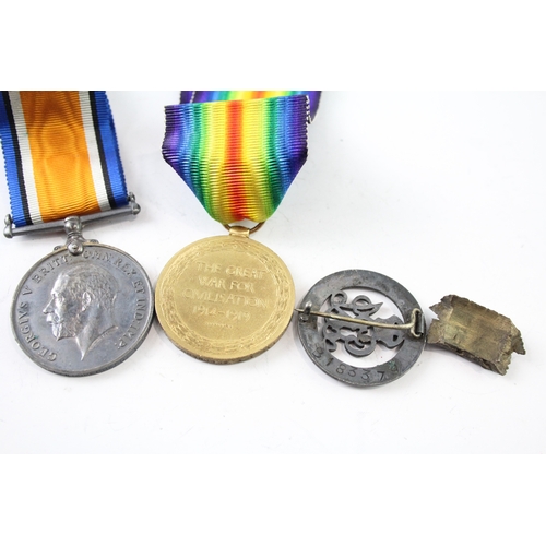 393 - WW1 Medal Pair, SWB & Shrapnel 87665 Pte T.W Shepherd L.Pool Regt Badge B183379